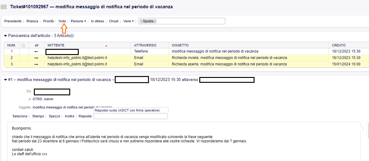 Step 1: clicco su nota